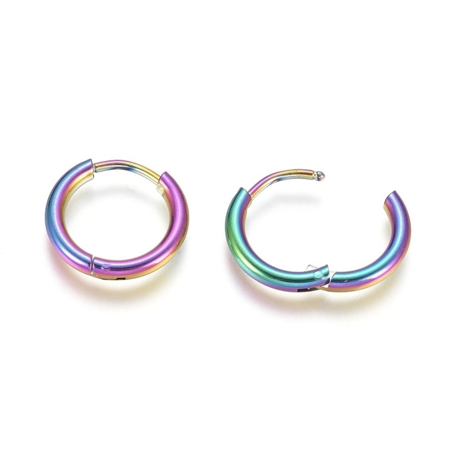 REA___REA___1 Par 14 mm Hoops örhängen i Rainbow 316L stål