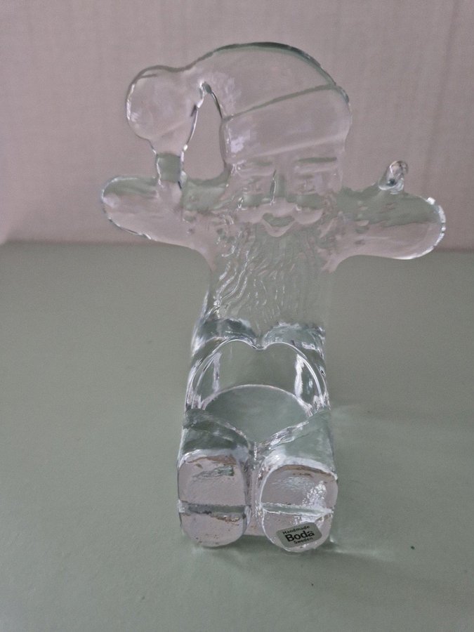 Ljusstake jultomte glas Bertil Vallien Boda glasbruk etikett märkt JUL RETRO