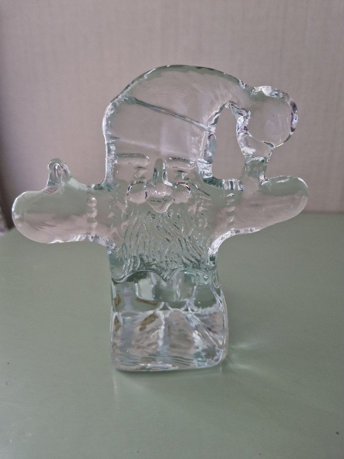 Ljusstake jultomte glas Bertil Vallien Boda glasbruk etikett märkt JUL RETRO