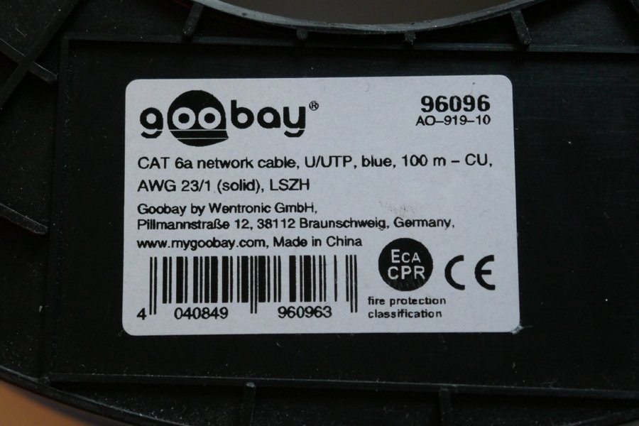 100m nätverkskabel för installation (20m+80m) CAT 6A U/UTP 10Gbit/s