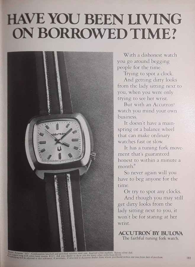 ACCUTRON BY BULOVA REKLAM TIDNINGSANNONS 1972