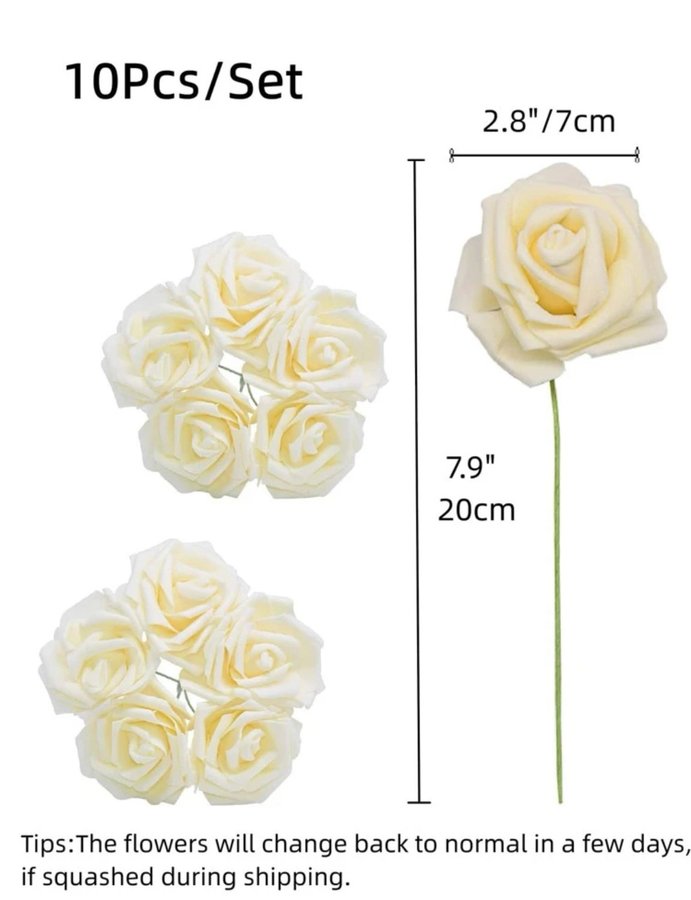 10 st NYA konstgjorda rosor champagne plastblomma 20 cm