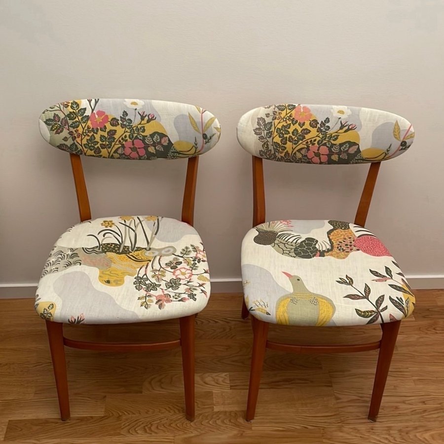 Vintage Trä Stolar 2 st. K.Nordiska 1957 NK Made in Sweden Josef Frank Anakreon