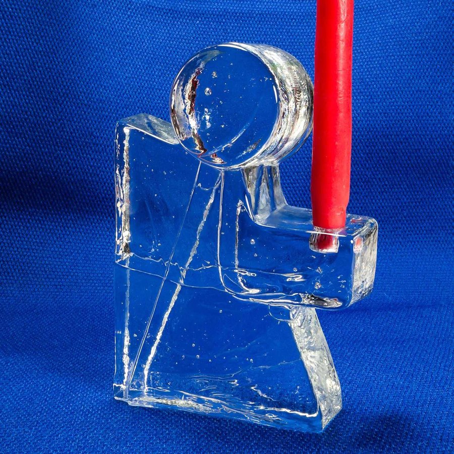 VINTAGE LJUSSTAKE ÄNGEL I GLAS WIESENTHAL HÜTTE VÄSTTYSKLAND 1970-TAL JUL