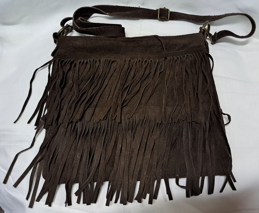 Vacker brun läderfransväska leather fringe bag