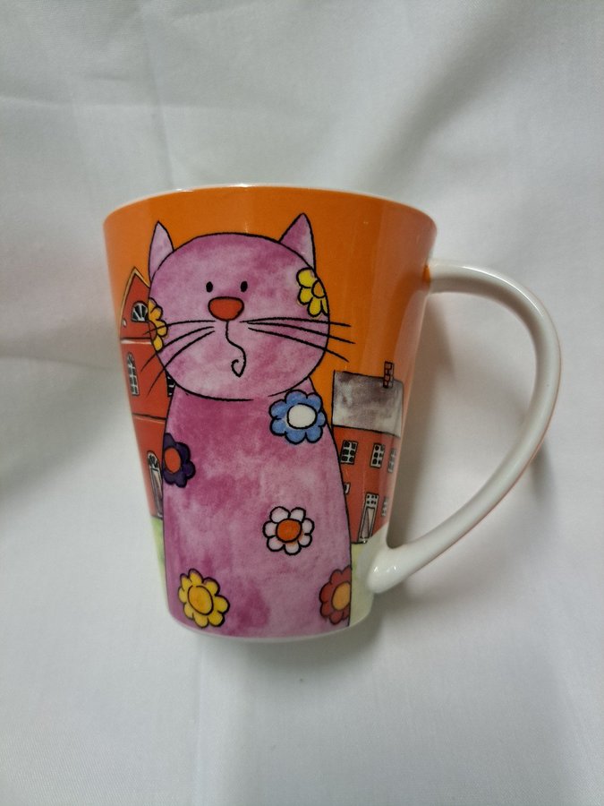 Mug Mugg Röd mugg med rolig katt Celos porslin