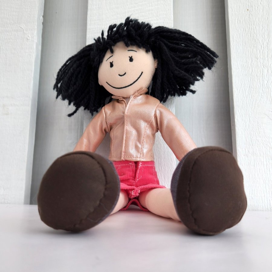 Cloth  Yarn Doll Black Hair Skirt  Jacket Fingernails Belly Button