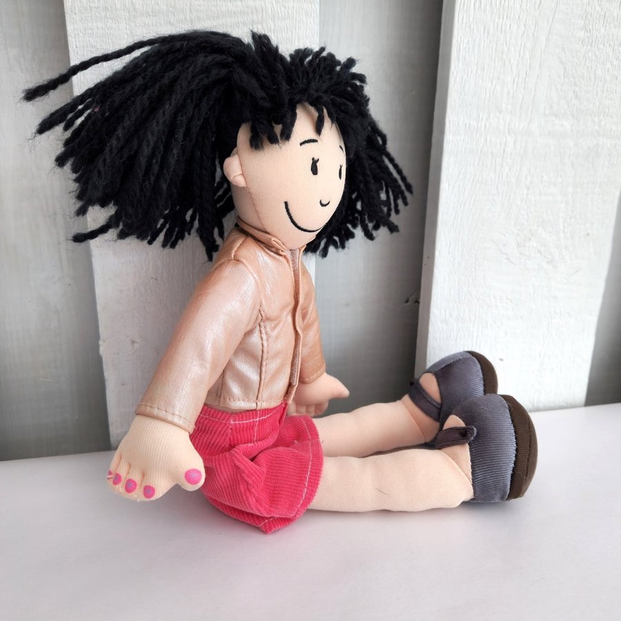 Cloth  Yarn Doll Black Hair Skirt  Jacket Fingernails Belly Button