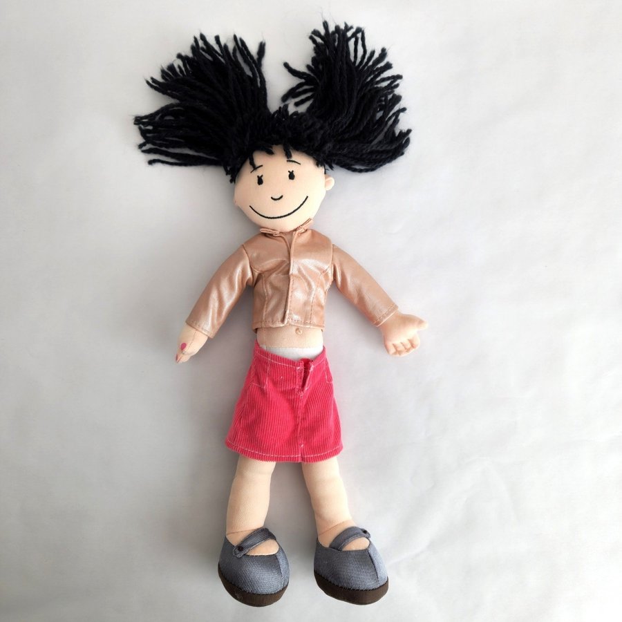 Cloth  Yarn Doll Black Hair Skirt  Jacket Fingernails Belly Button