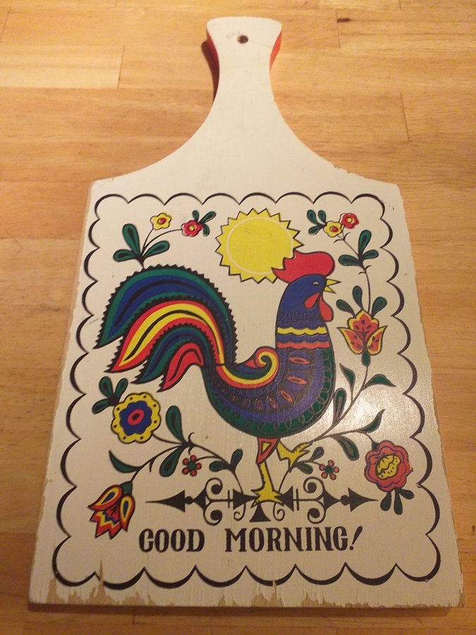 Retro skärbräda 1960-tal Good Morning Tupp Vintage 18x35x2 cm