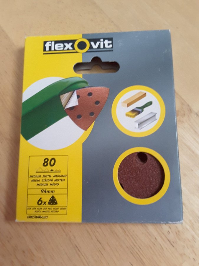 FLEXOVIT SLIPPAPPER MEDIUM 80, 94 MM KORN TRIANGEL