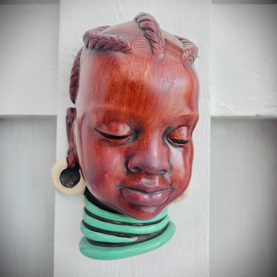 Achatit Sculpture African Child Face Hans Schirmer Wall Art Germany 50's - 60's
