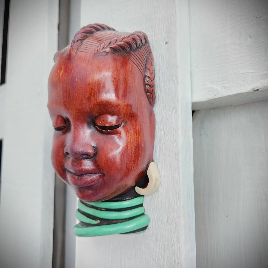 Achatit Sculpture African Child Face Hans Schirmer Wall Art Germany 50's - 60's