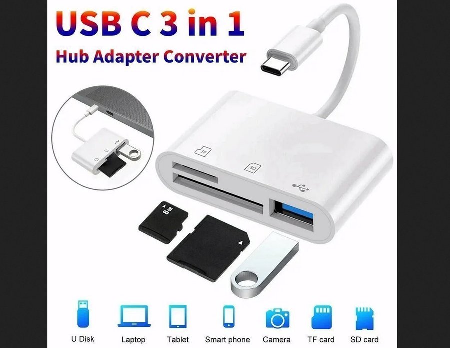 OANVÄND! USB type C adapter (USB TF SD - 3i1)