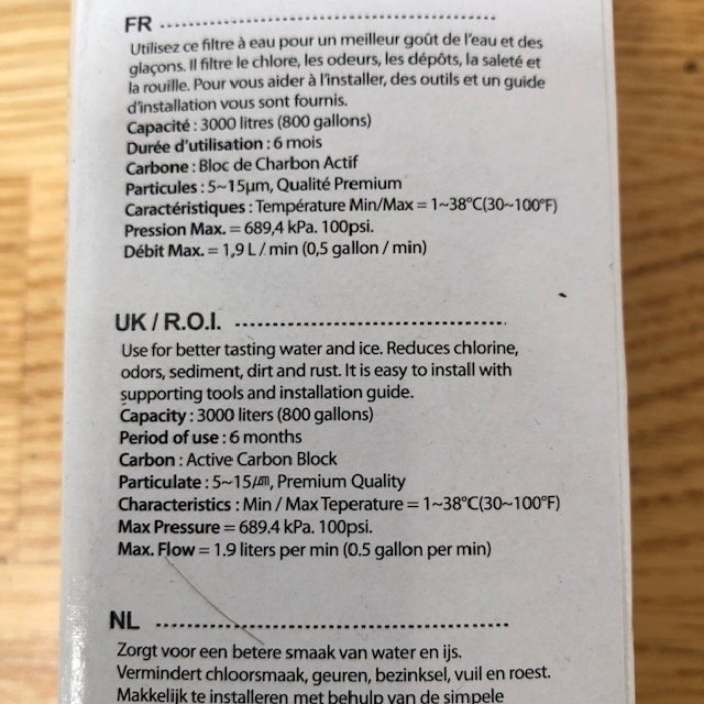 Composition filter Adaptable for External Filter Models of Fridge/Freezers - NEW