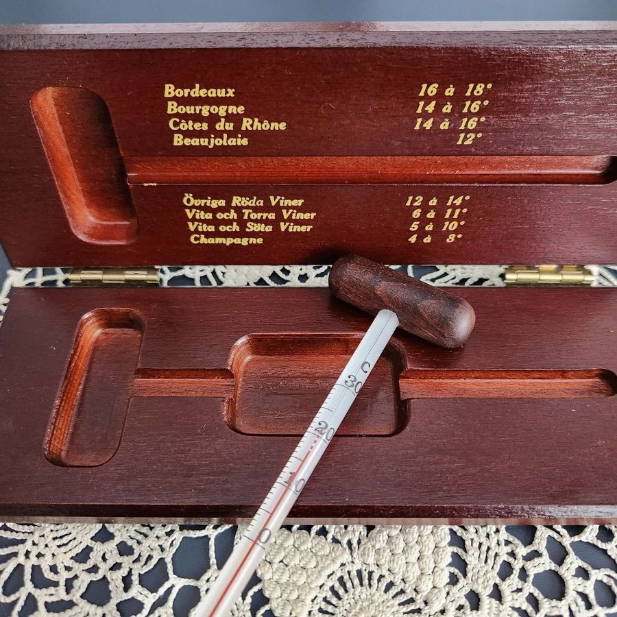 Vintage Wine Thermometer In Wooden Box