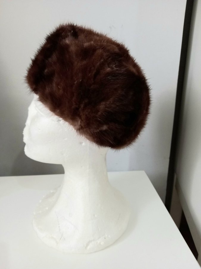 Vintage brun äkta mink pälsmössa päls basker mössa hatt