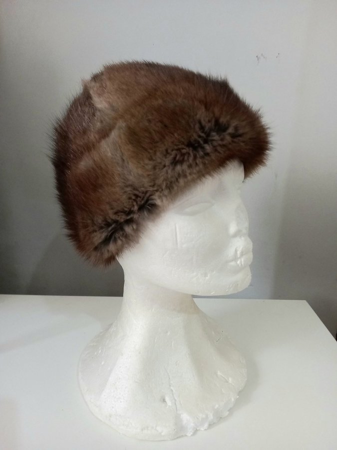 Vintage brun äkta nutria pälsmössa päls mössa hatt
