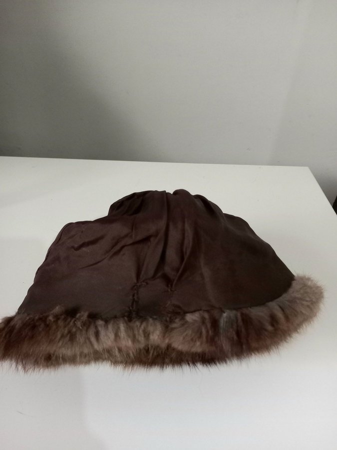 Vintage brun äkta nutria pälsmössa päls mössa hatt