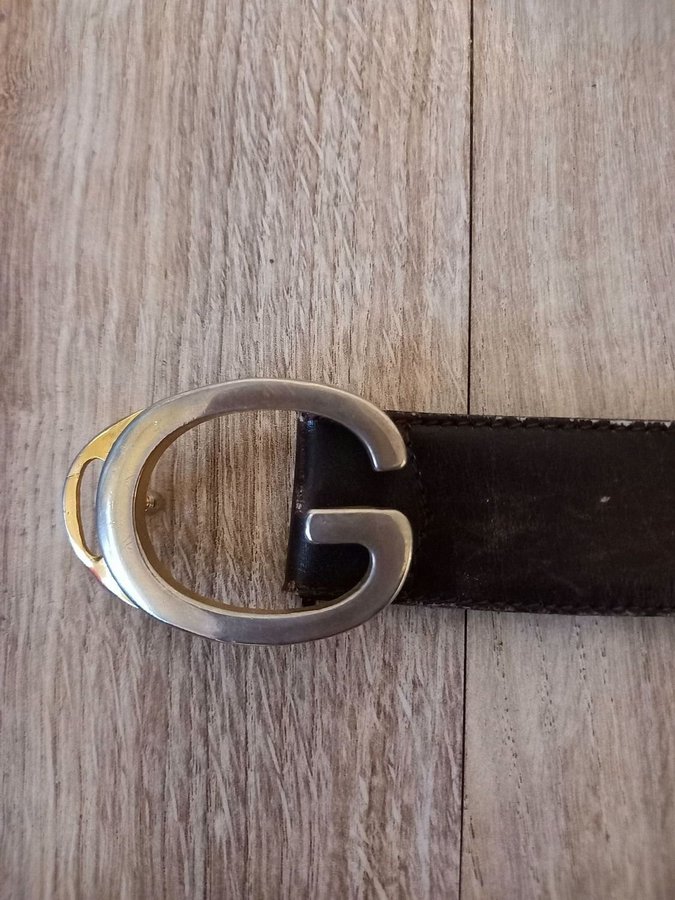 Vintage Gucci Made in Italy brunt äkta skinn skärp bälte strl 85 34