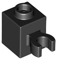 Black Brick Modified 1 x 1 with Open O Clip (Vertical Grip) - - LEGO - 60475b