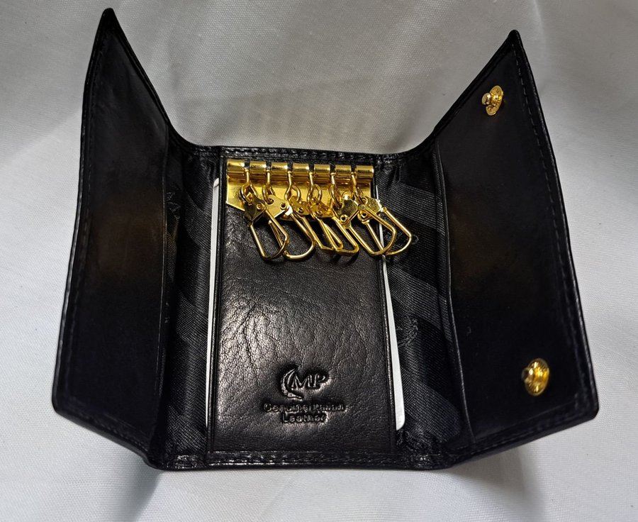MP Nyckelplånbok i svart läder Nyckelring key wallet Keyring Genuine Leather