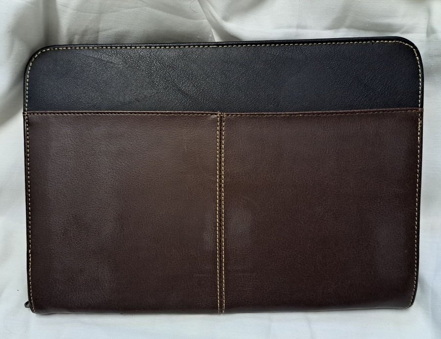 Vintage Dokumentmapp i svart och brunt läder / leather document folder