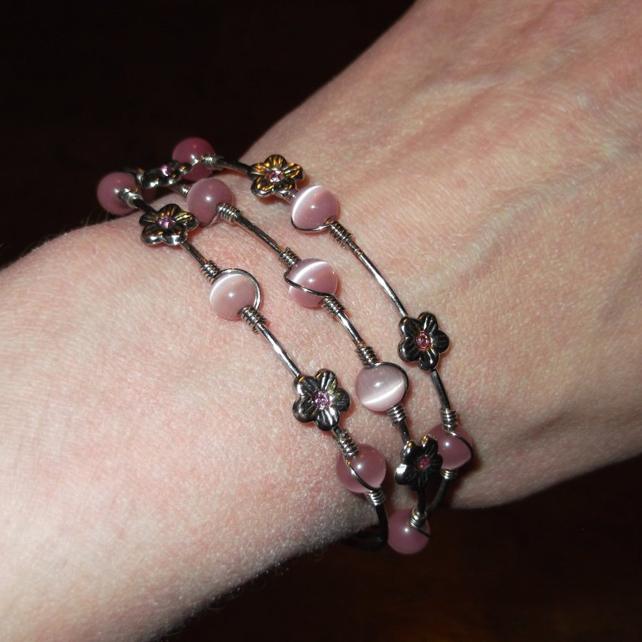 Silvrigt stelt Armband Rosa Pärlor Blommor Silvriga Unikt Fin Present Julklapp