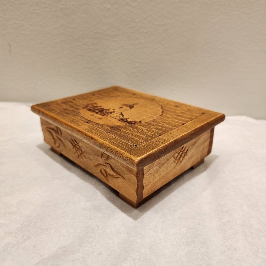 Handmade Wooden Trinket Jewelry Box Gnarps Kyrka Carved Top Svenska Kyrkan