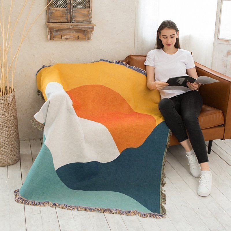 Illustration sofa blanket dustproof bedroom tapestry camping carpet,130*160cm