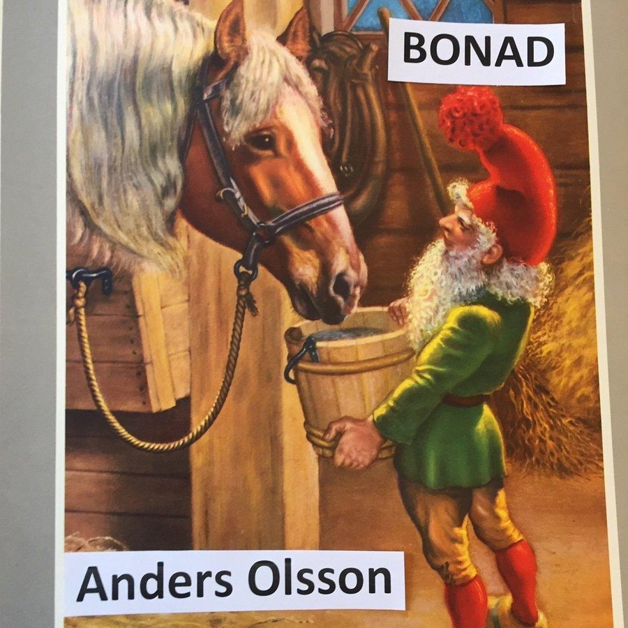 ANDERS OLSSON-julbonad: Häst  tomte Äkta 1950tal Pappersbonad