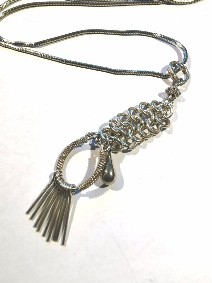 Silver halsband 60 cm lång Lång handgjort hänge
