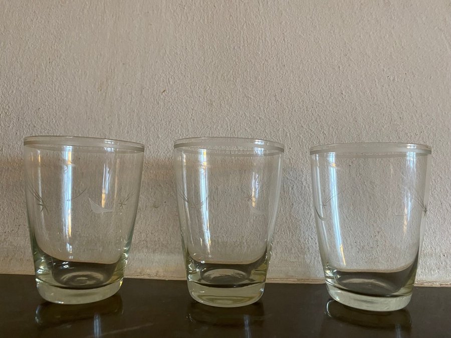 Gamla Graverade Selterglas / Graverat Glas / Spritglas