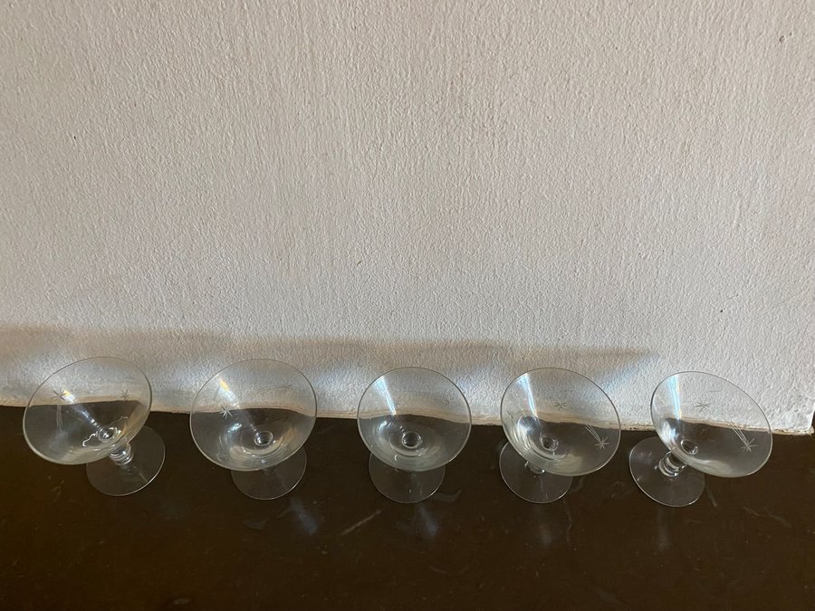 Gamla Graverade Spritglas / Graverat Glas / Spritglas