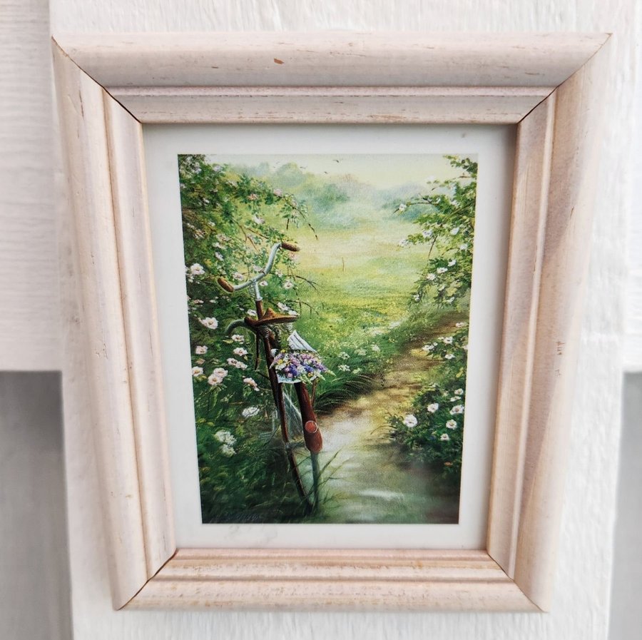 Vintage Bicycle Wildflowers Meadow Path Mini Framed Artwork