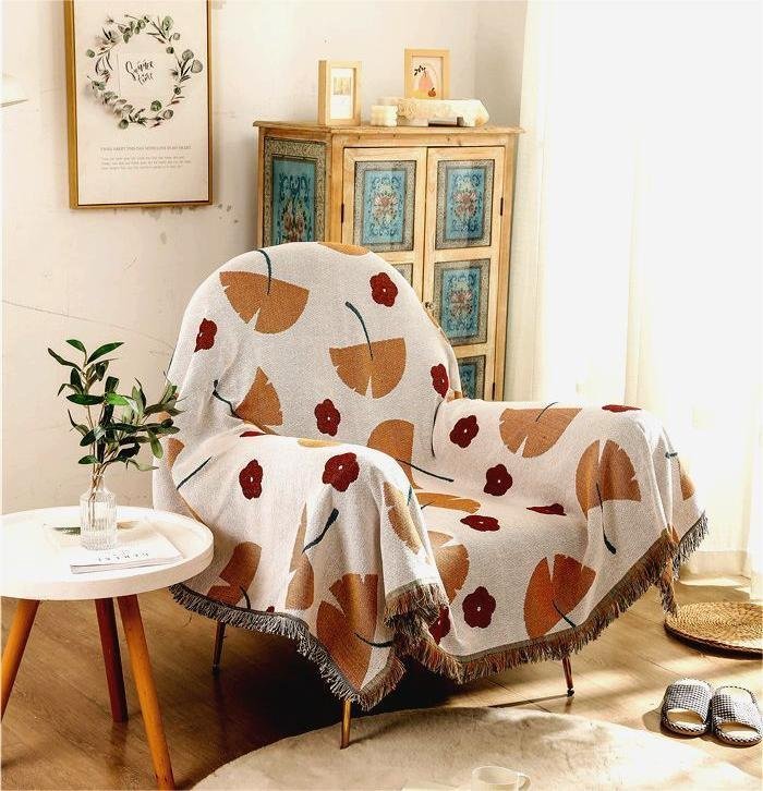 Ins Ginkgo Leaf Sofa Thread Carpet Camping Carpet Table Cloth tapestry,130*180cm