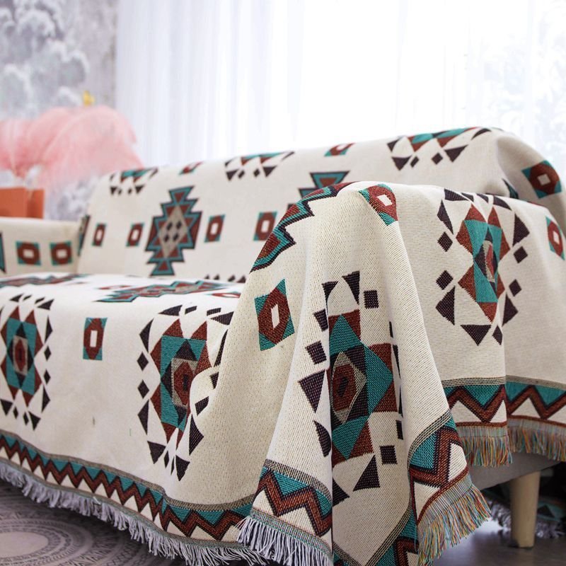 Geometric sofa dustproof thread blanket bedroom carpet tapestry gift,130*180cm