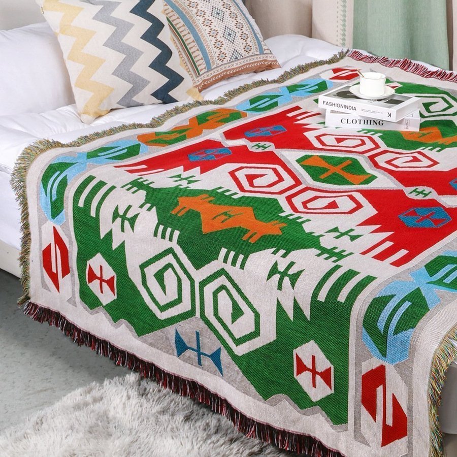 Contrast color geometric pattern bedside blanket picnic rug tapestry,130*160cm