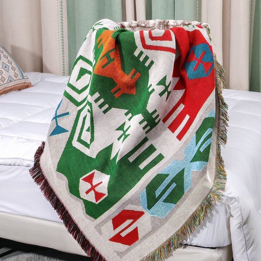 Contrast color geometric pattern bedside blanket picnic rug tapestry,130*160cm