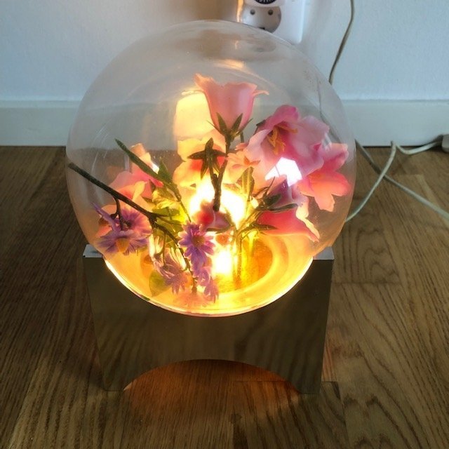 1970's British Vintage Decorative Floral Glass Light On Stand