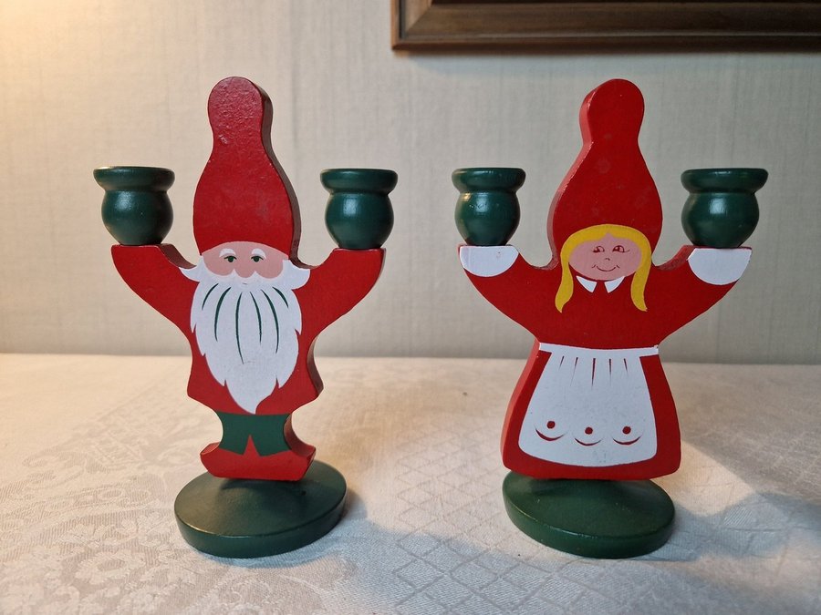 2 st tomtar tomtemor ljusstakar julsgransljus Made in Sweden RETRO JUL ADVENT