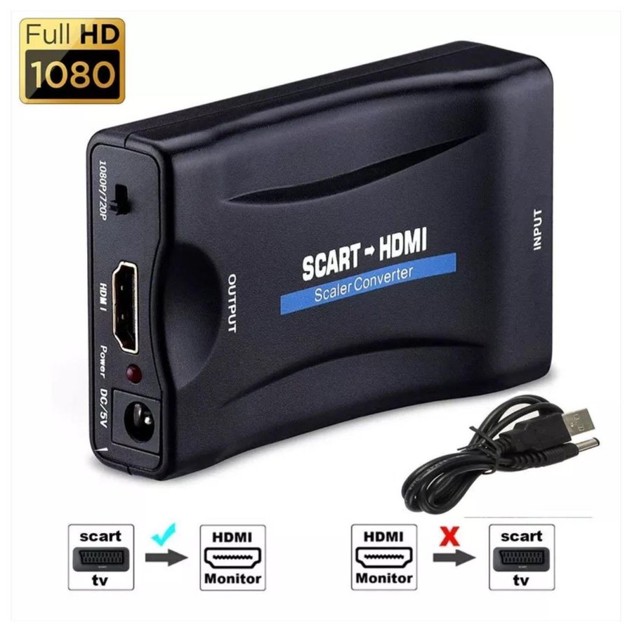 SCART till HDMI-adapter 1080P HD Video Audio