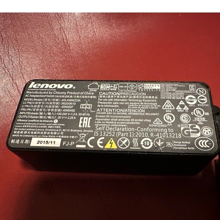 Laddare Lenovo ADLX45NCC3A Original Laptop Charger 45 Watt Adapter