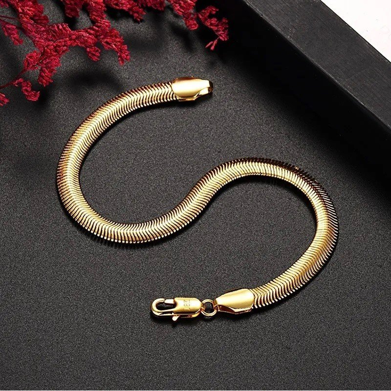 Snygg Stämpel 18k guld armband länk snake ormkedja pläterat nickelfri elegant