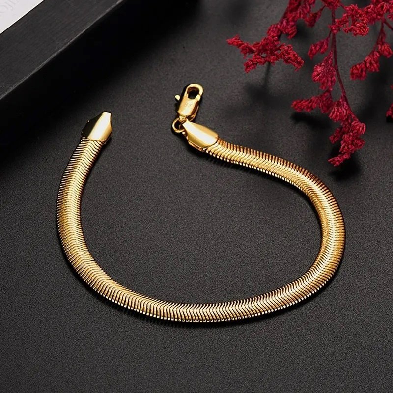 Snygg Stämpel 18k guld armband länk snake ormkedja pläterat nickelfri elegant