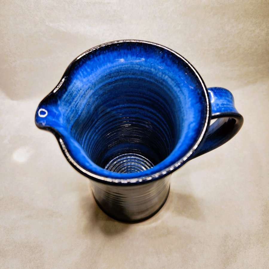 Navy  Cobalt Blue Ceramic Pitcher Handcrafted Pottery Beautifully Glazed