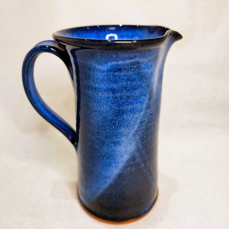 Navy  Cobalt Blue Ceramic Pitcher Handcrafted Pottery Beautifully Glazed