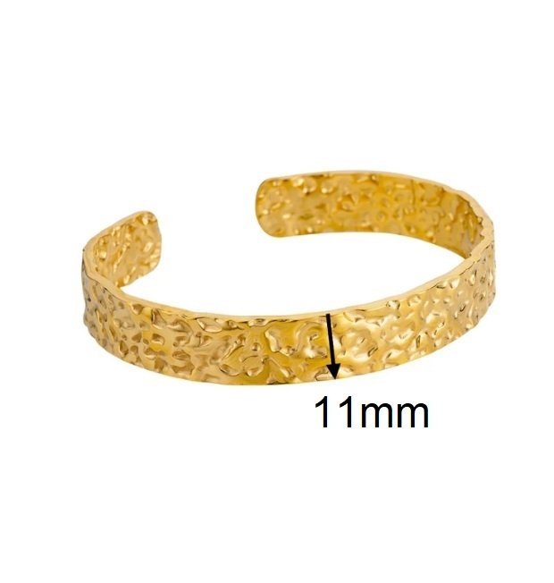 Unikt 14 K guld armband justerbar pläterat stål Nickelfri trendig hamrat bangle