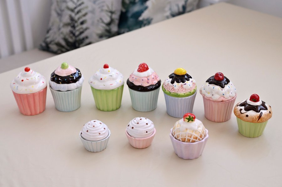 Cupcake burk porslin cafe förvaring kawaii bakverk inredning retro godis