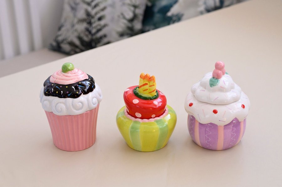 Cupcake burk porslin cafe förvaring kawaii bakverk inredning retro godis